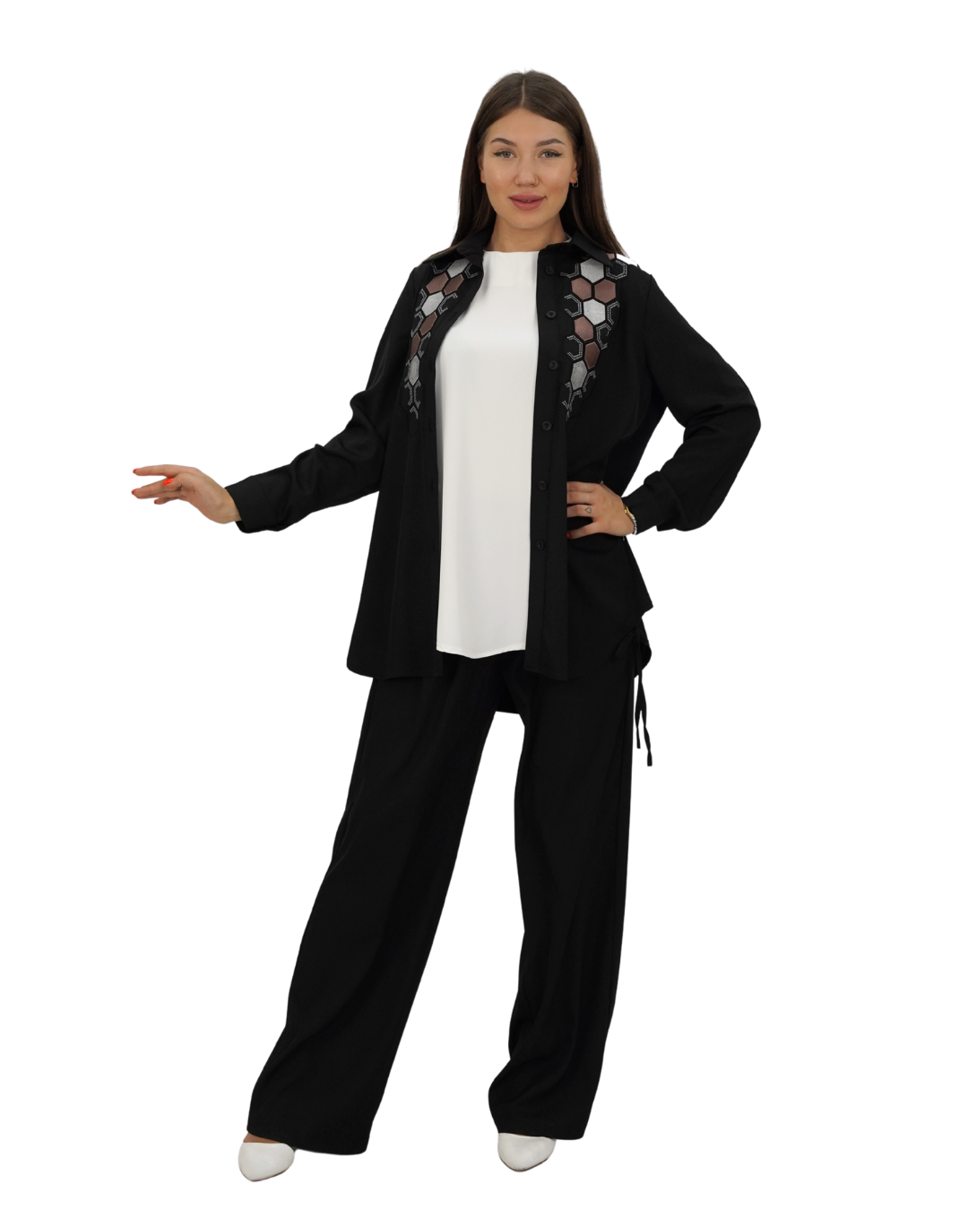 Bahiya Three-Piece Embroidered Set, Sizes 42–52 - She Chocolate