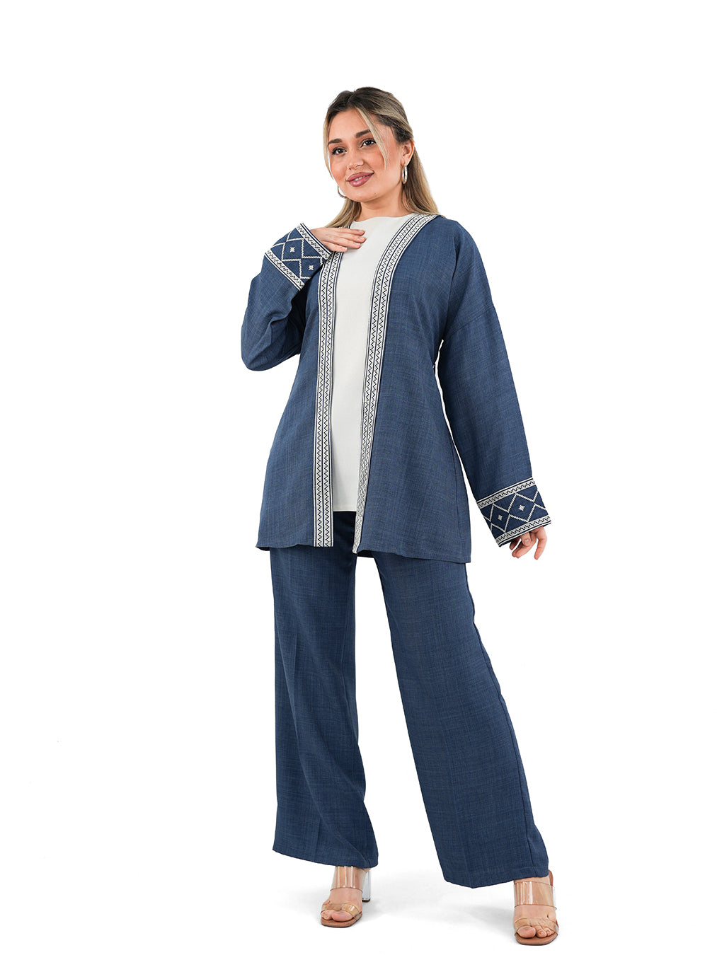 Hanadi Three-Piece Set with Modern Embroidery