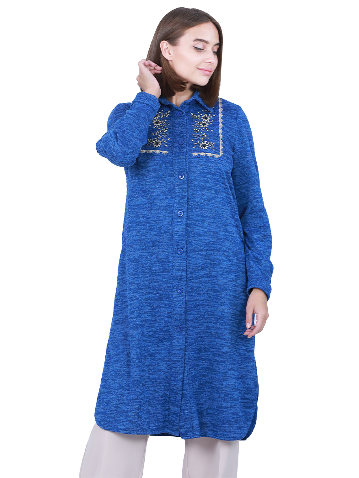 Long Shirt in Dark Pink, Indigo & Olive
