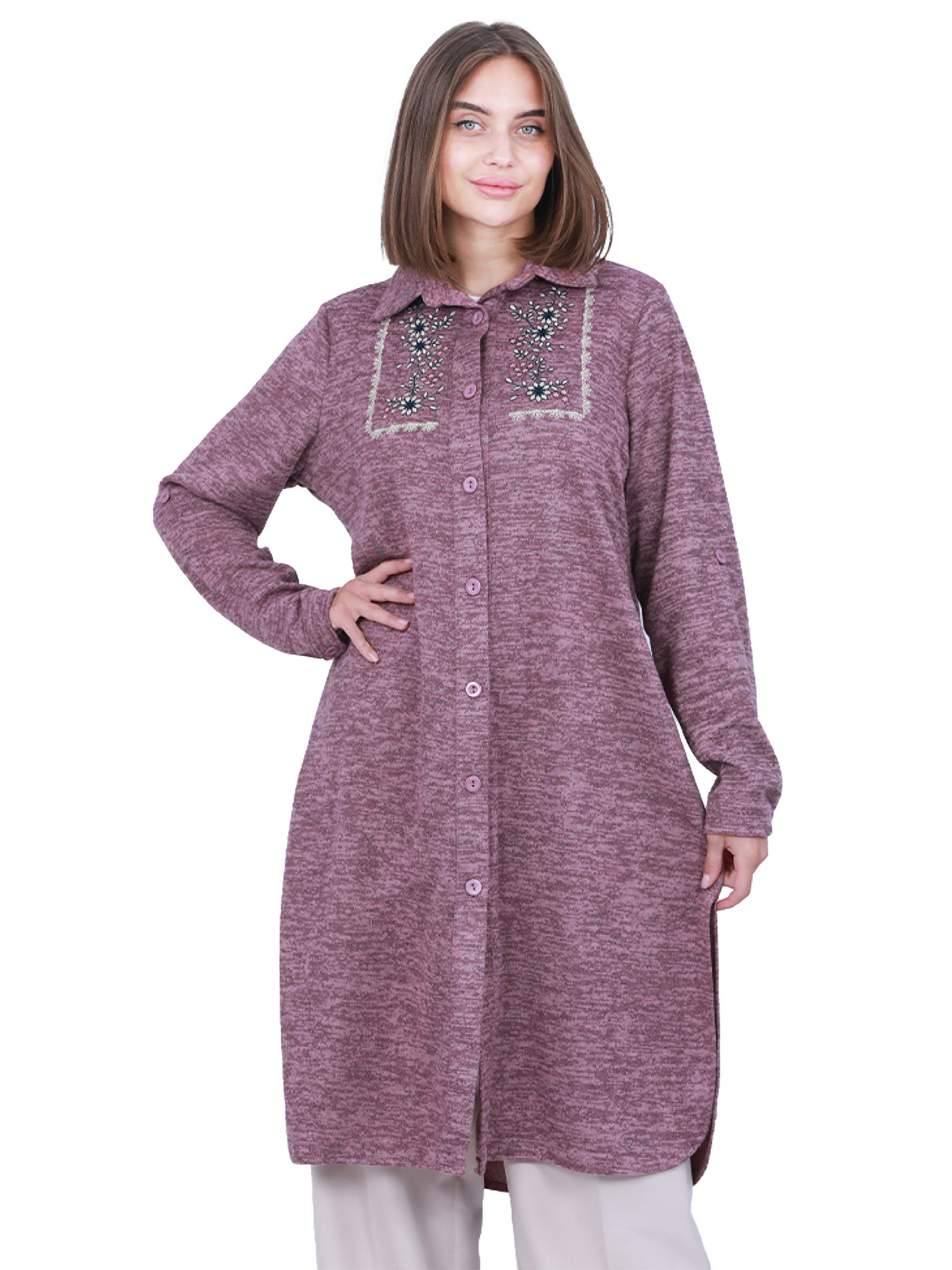 Long Shirt in Dark Pink, Indigo & Olive