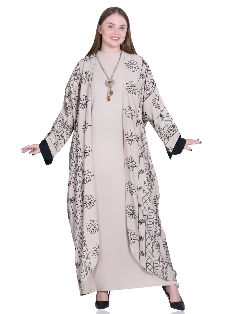 Nisreen Two-Piece Abaya in Beige or Black - She Chocolate