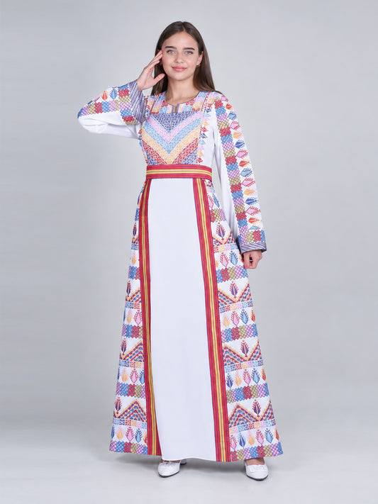 Bayader white heritage thobe