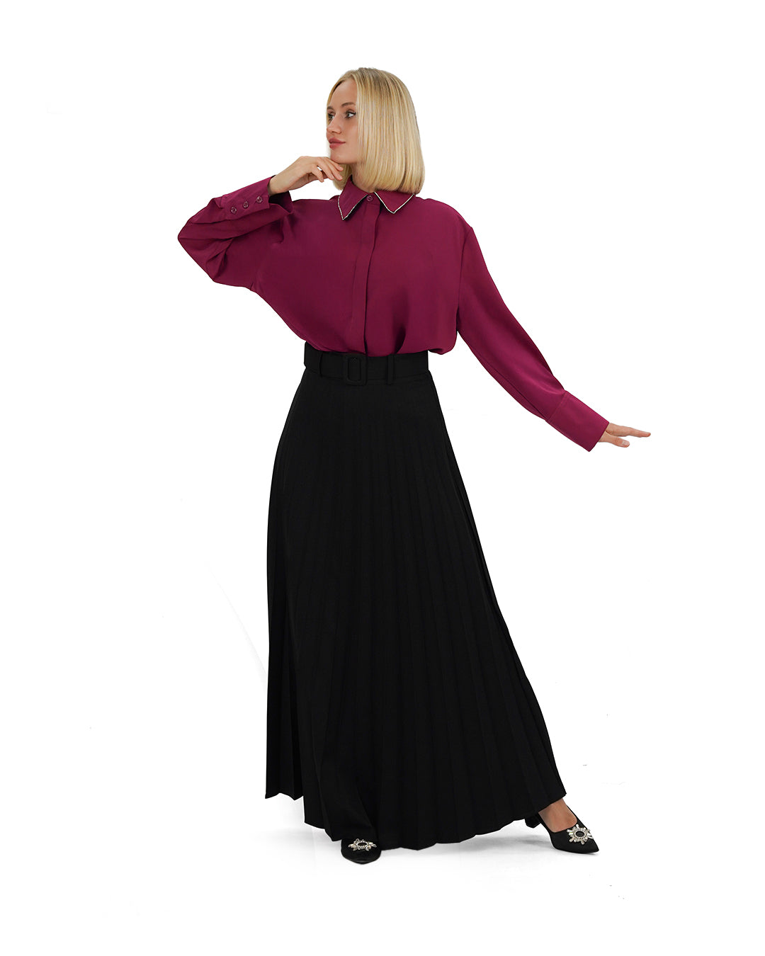 Belted Plissé Skirt