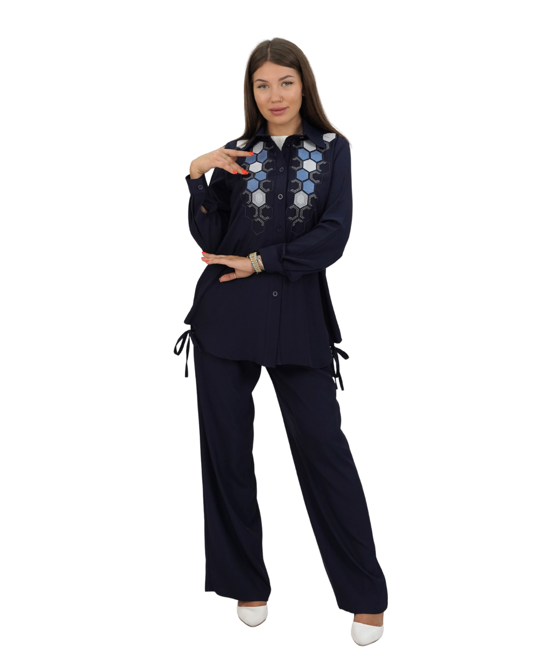 Bahiya Three-Piece Embroidered Set, Sizes 42–52