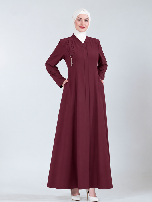 Tassel-Detail Jilbab with Side Pockets - Burgundy