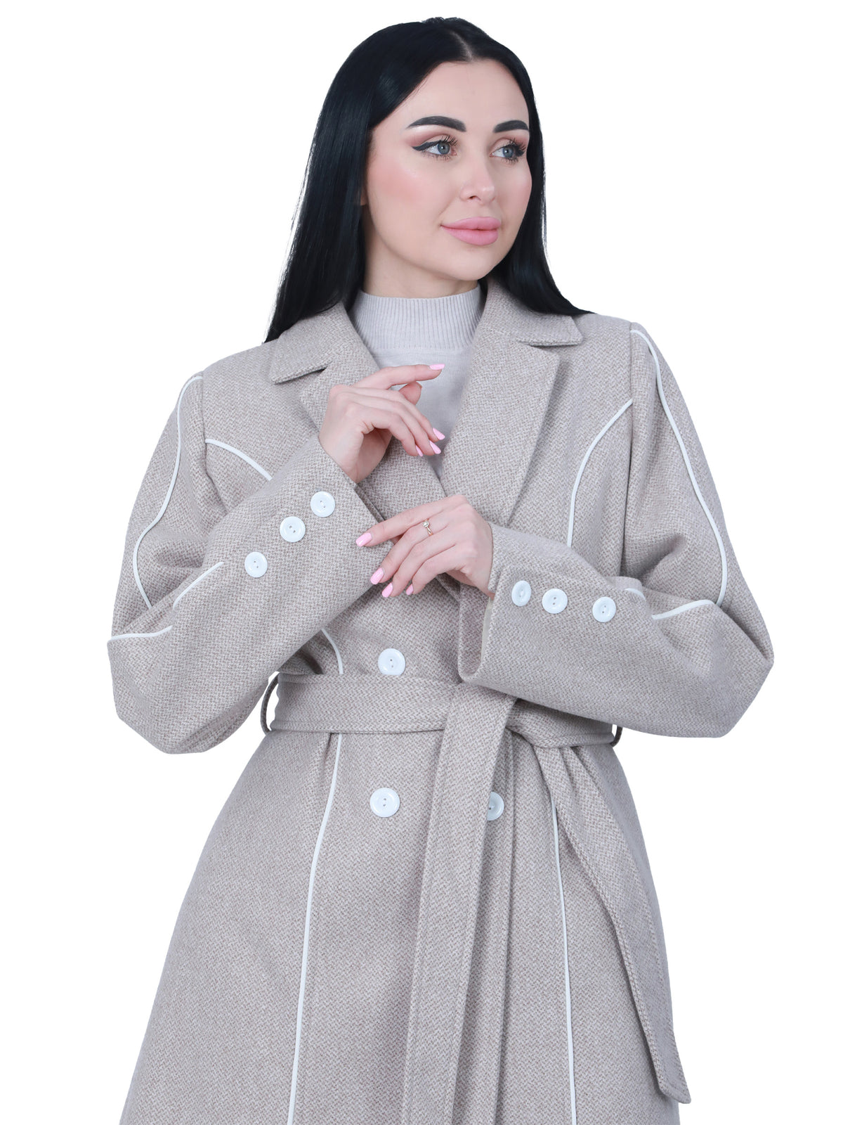 Mid-Length Winter Jacket with White Buttons