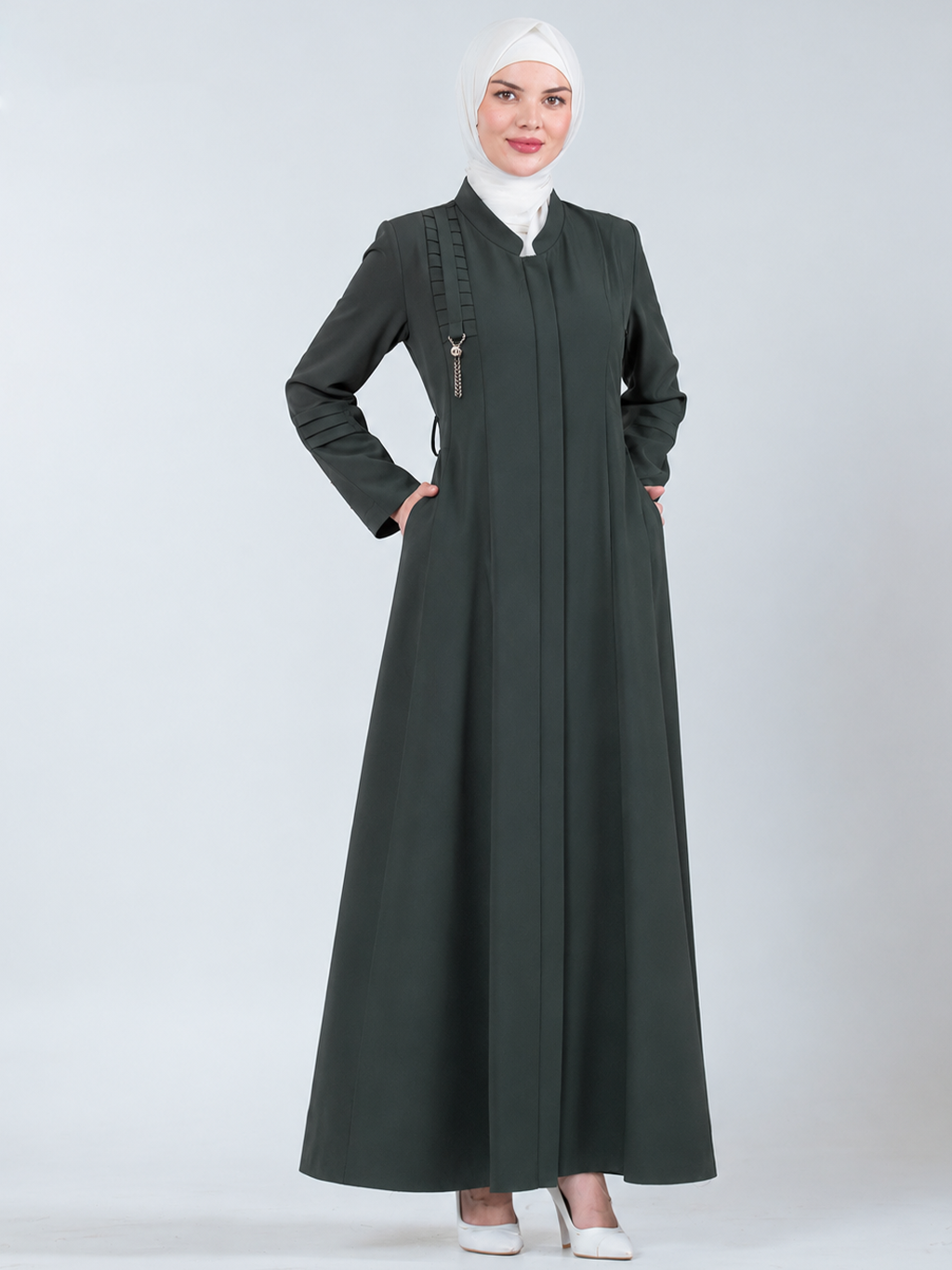 Tassel-Detail Jilbab with Side Pockets - Dark Green