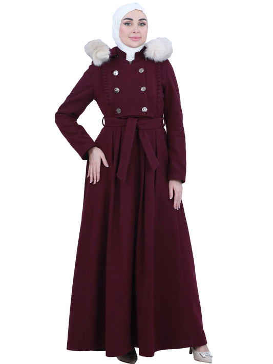 Farwa Winter Jilbab with Fur Collar - She Chocolate