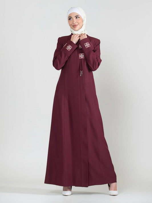 Embroidered Patch Jilbab with Tassel - Burgundy