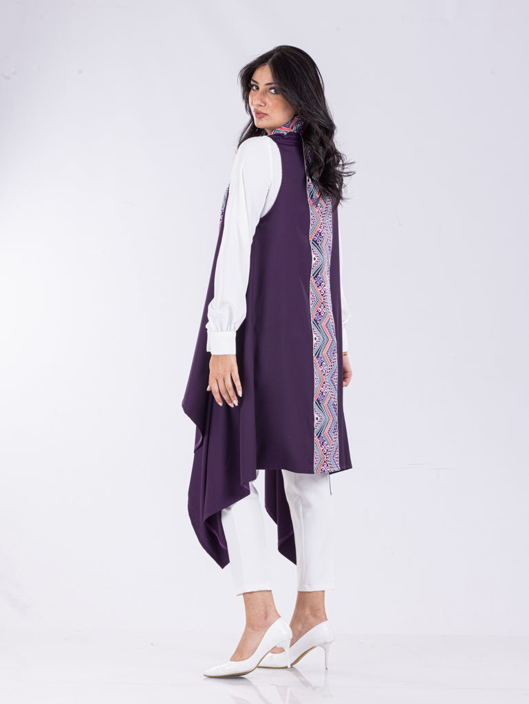 Embroidered Vest in Silver Blue, Berry & Black