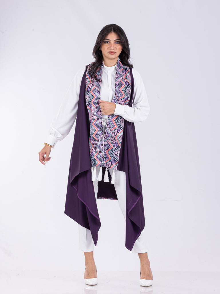 Embroidered Vest in Silver Blue, Berry & Black
