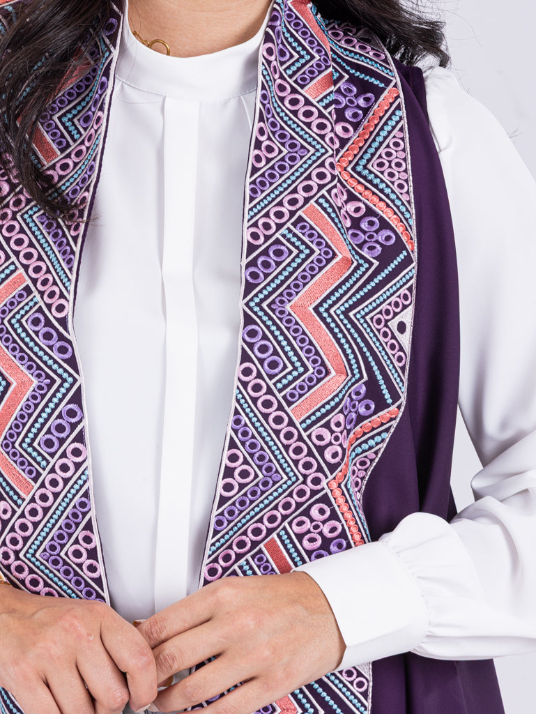 Embroidered Vest in Silver Blue, Berry & Black