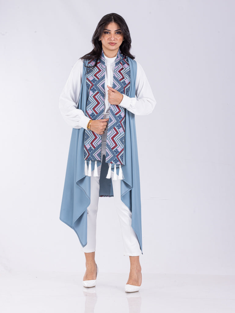 Embroidered Vest in Silver Blue, Berry & Black