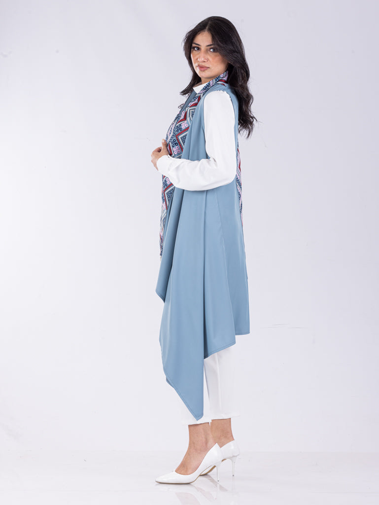 Embroidered Vest in Silver Blue, Berry & Black