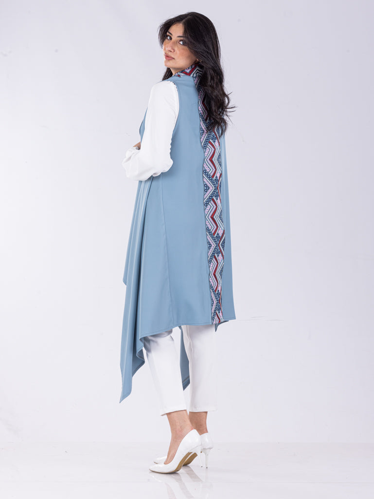 Embroidered Vest in Silver Blue, Berry & Black