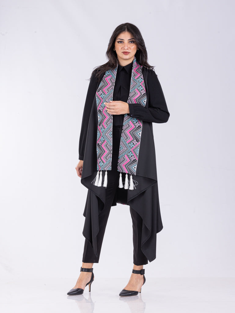Embroidered Vest in Silver Blue, Berry & Black