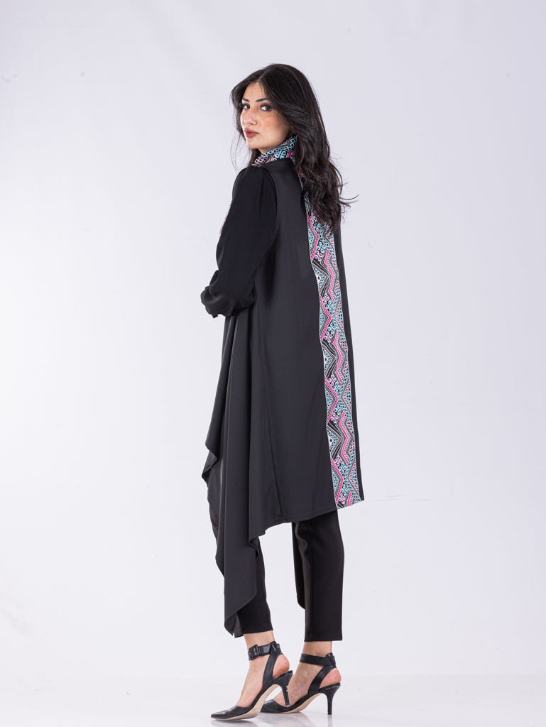 Embroidered Vest in Silver Blue, Berry & Black