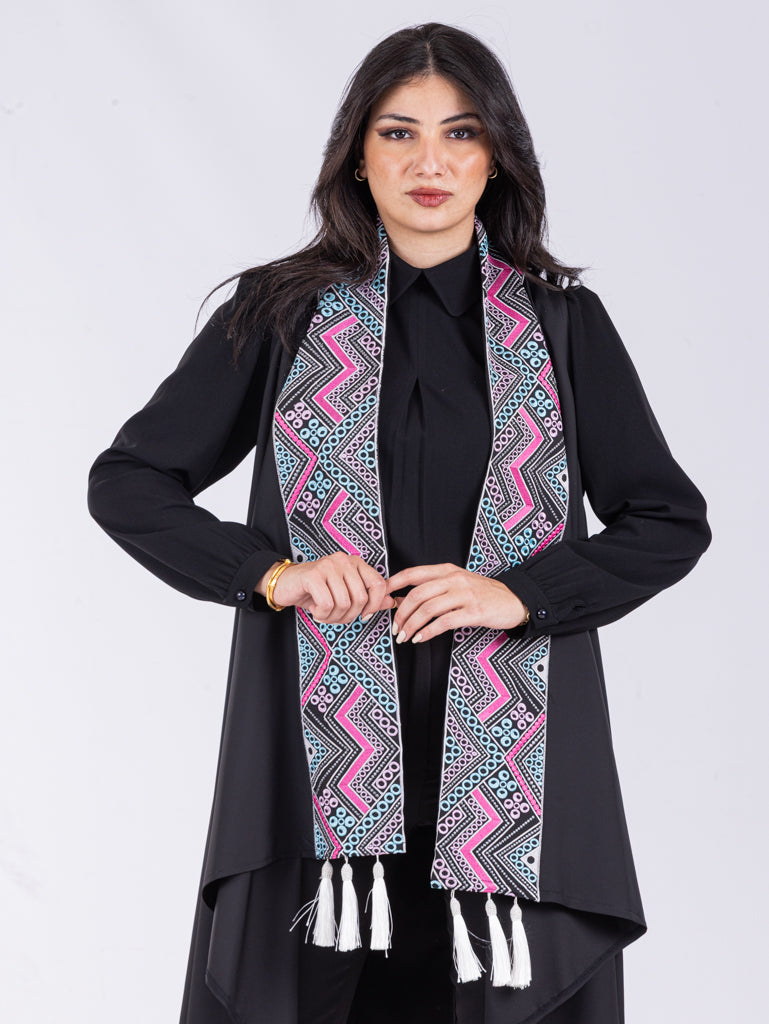 Embroidered Vest in Silver Blue, Berry & Black