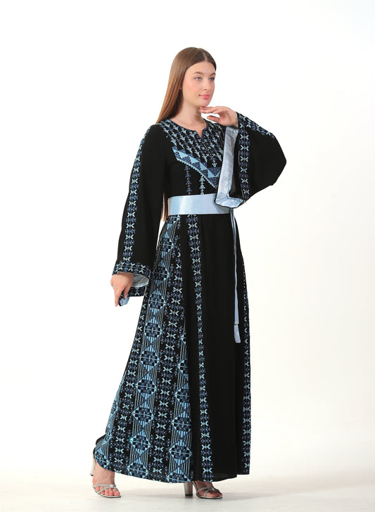 Almazyouna Embroidered Women's Thobe with Layered Sleeves