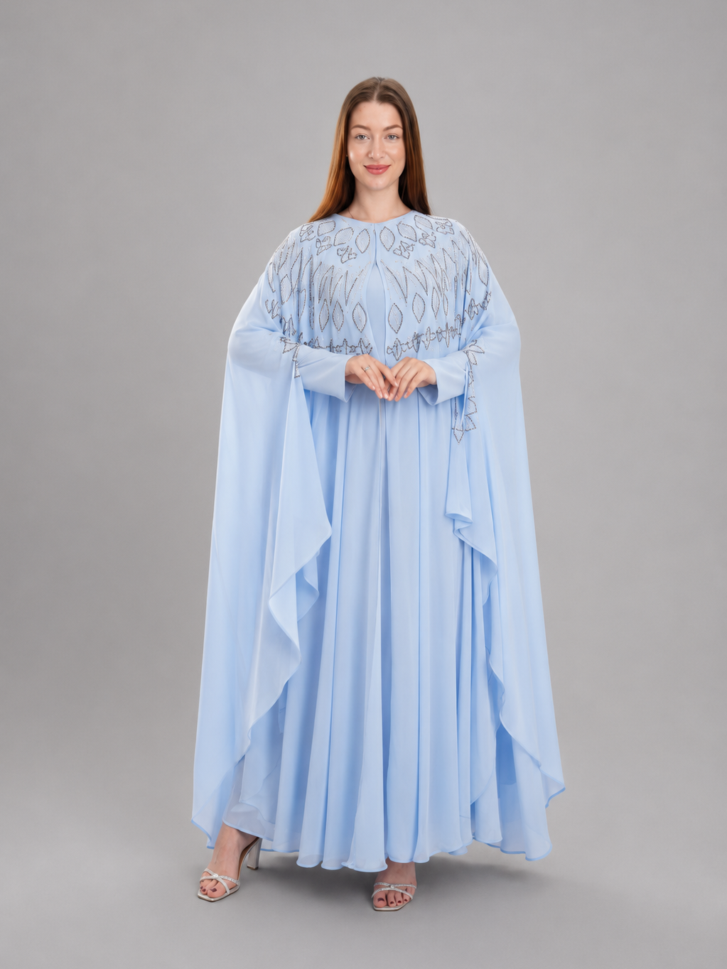 "Falla" bisht embellished with rhinestones.