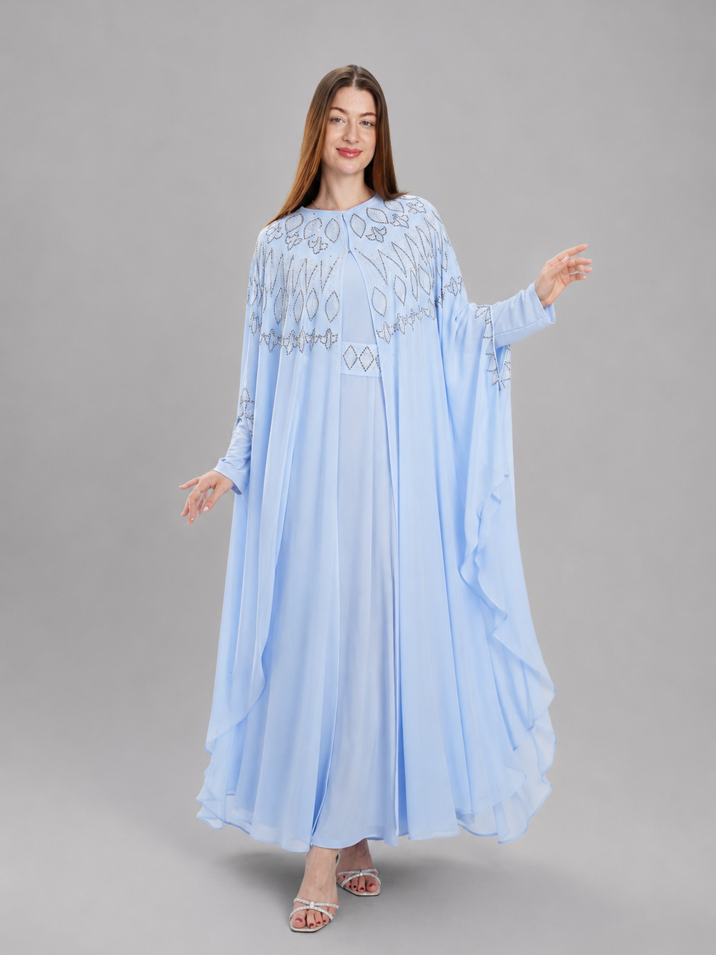 "Falla" bisht embellished with rhinestones.