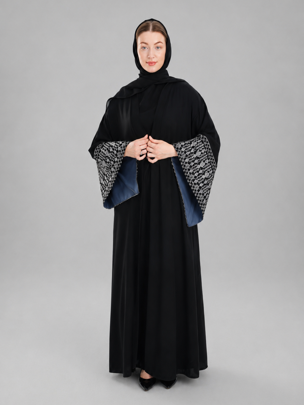 Embroidered two-piece abaya