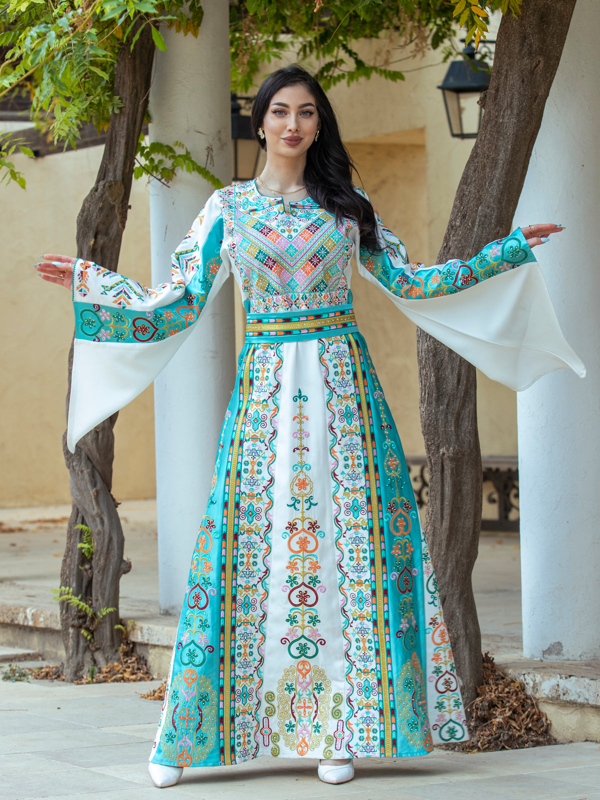 Turquoise Contemporary Thobe in Bright Colors
