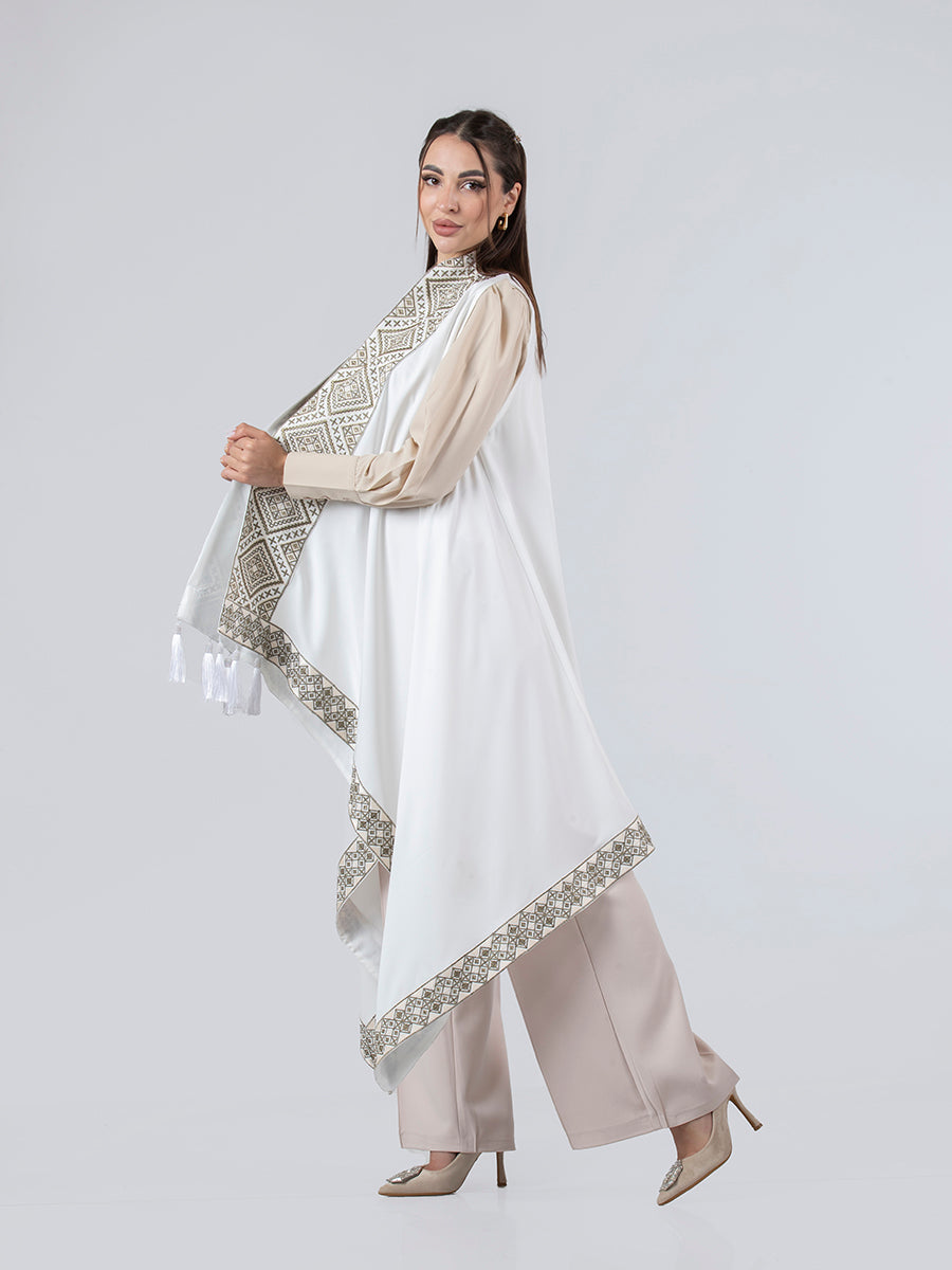 Embroidered Vest in Olive, White & Beige