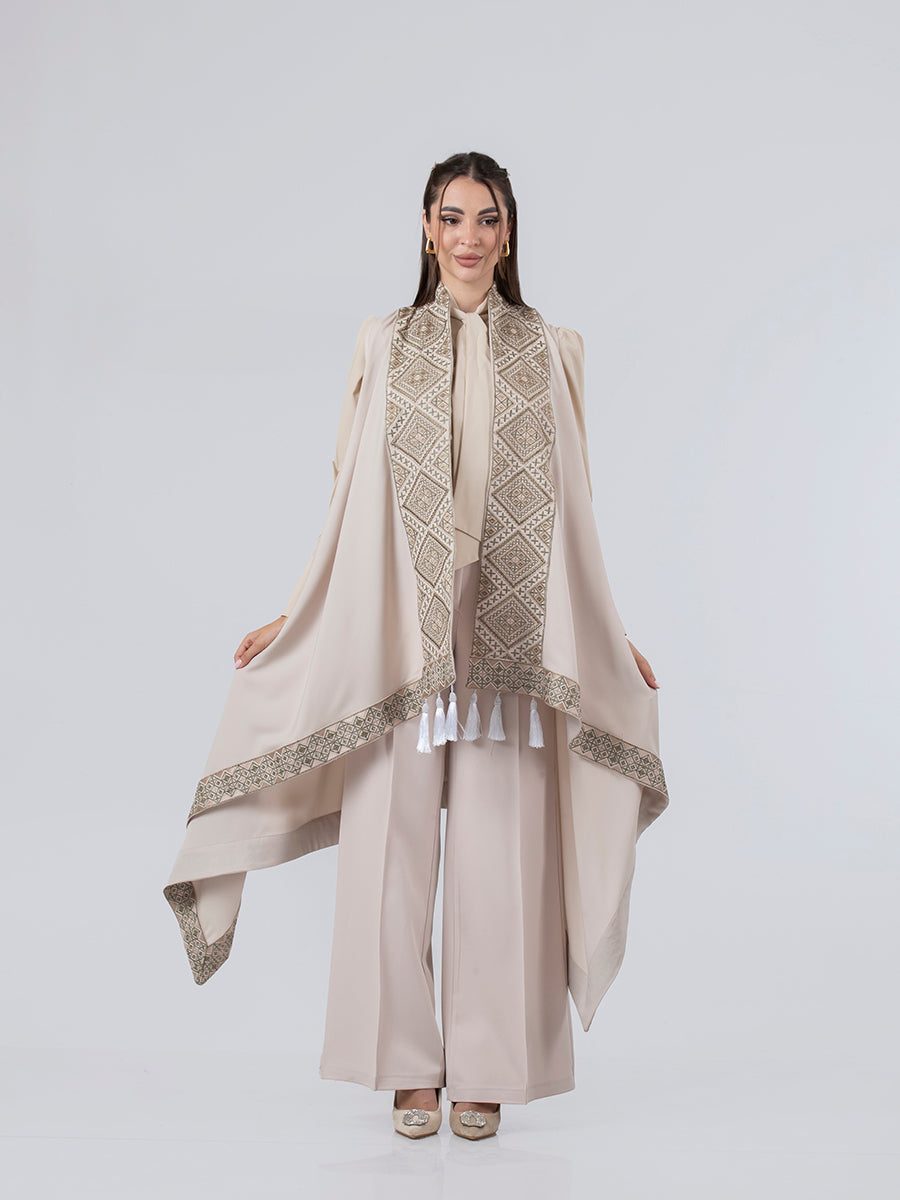 Embroidered Vest in Olive, White & Beige