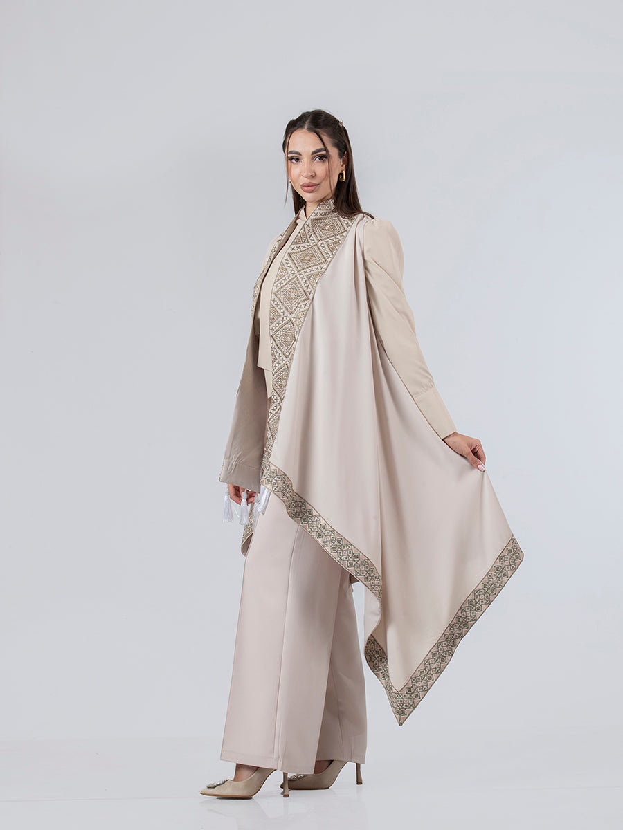 Embroidered Vest in Olive, White & Beige