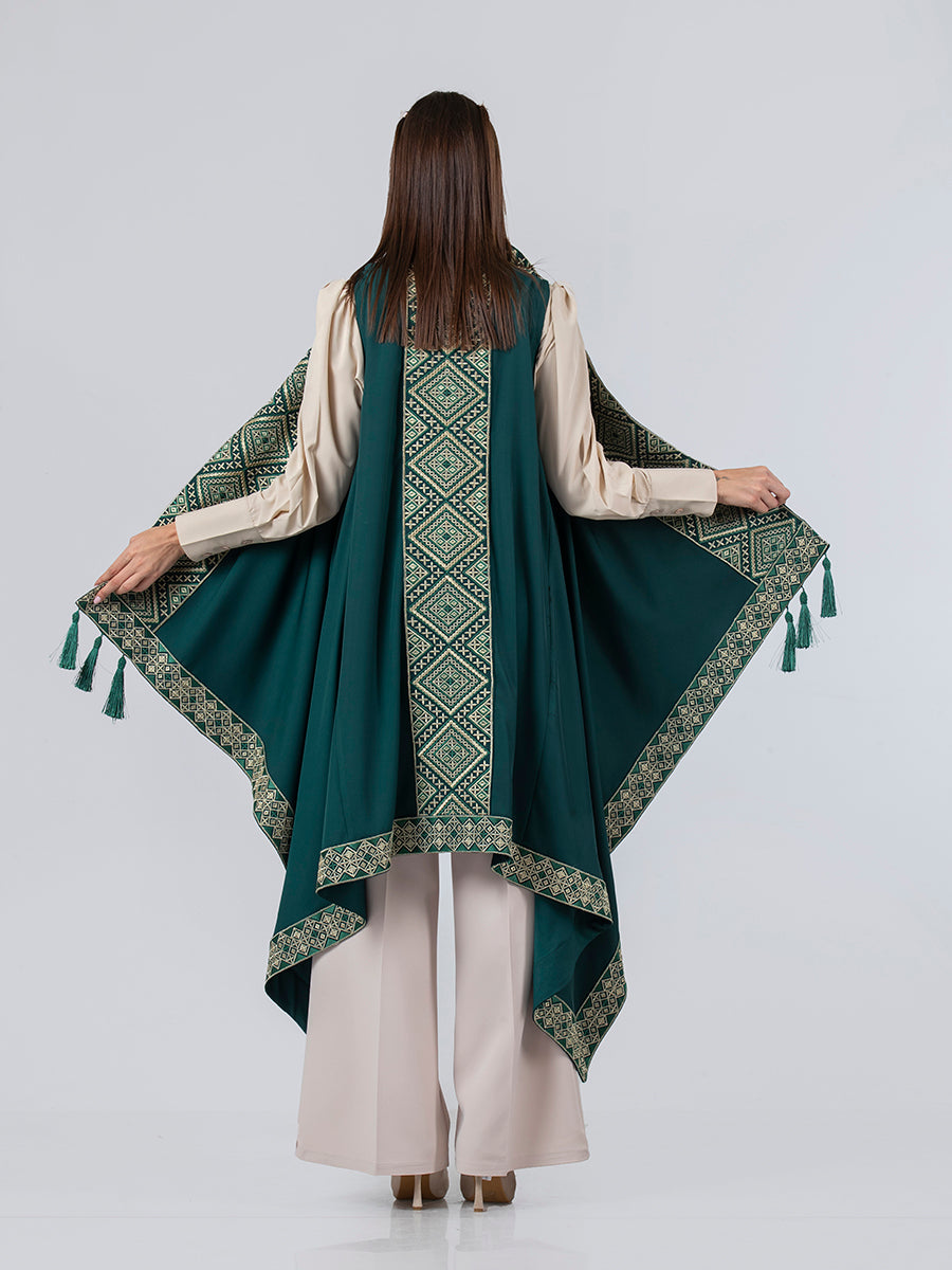 Embroidered Vest in Olive, White & Beige