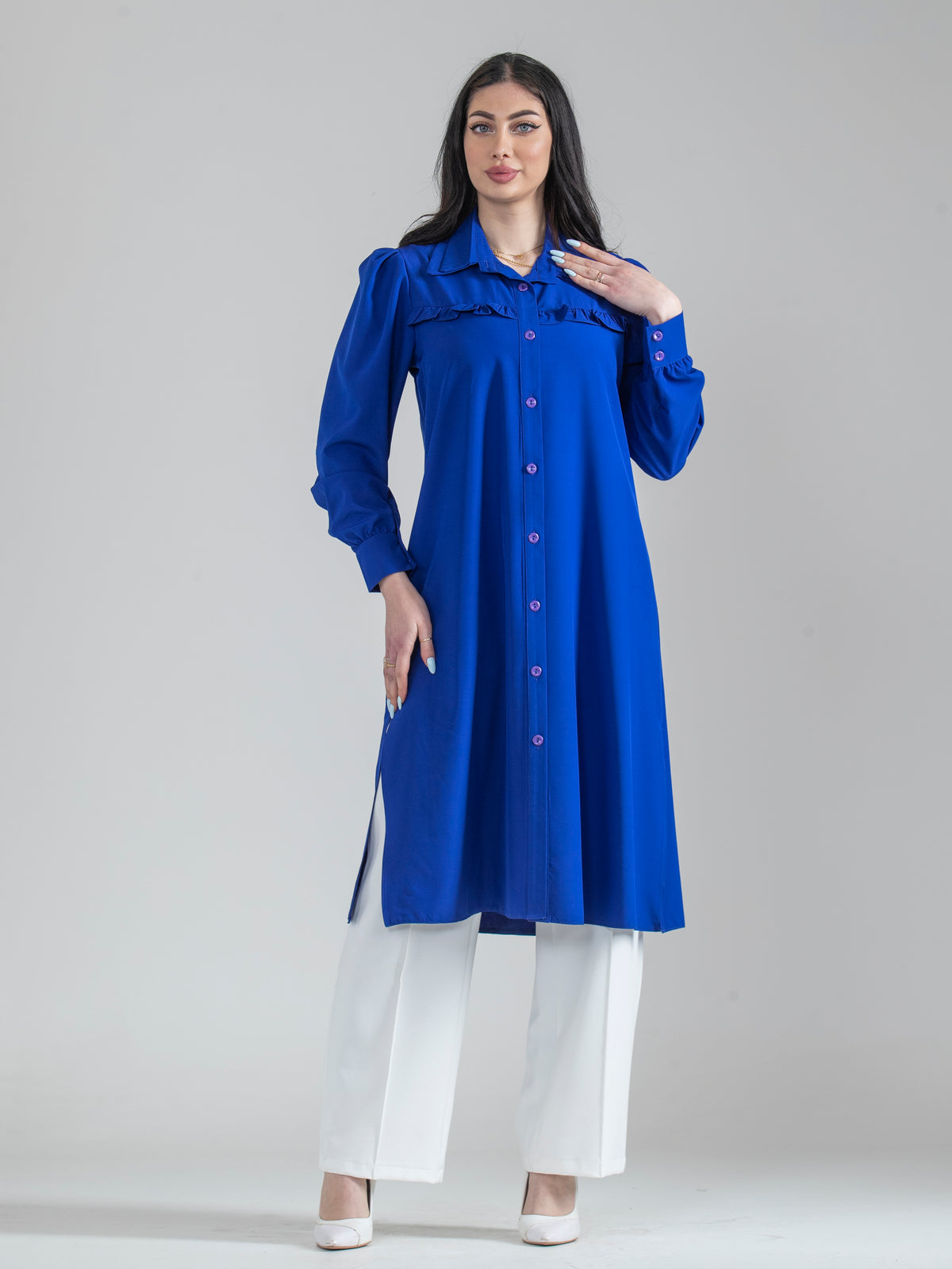 Modest Long Summer Shirt, Sizes 38–52 - She Chocolate