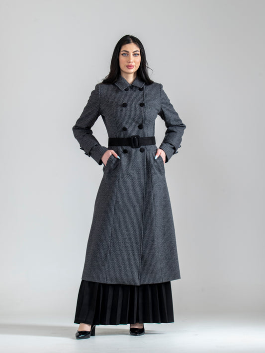 Suede Pleated Skirt Set with Long Jacket - She Chocolate