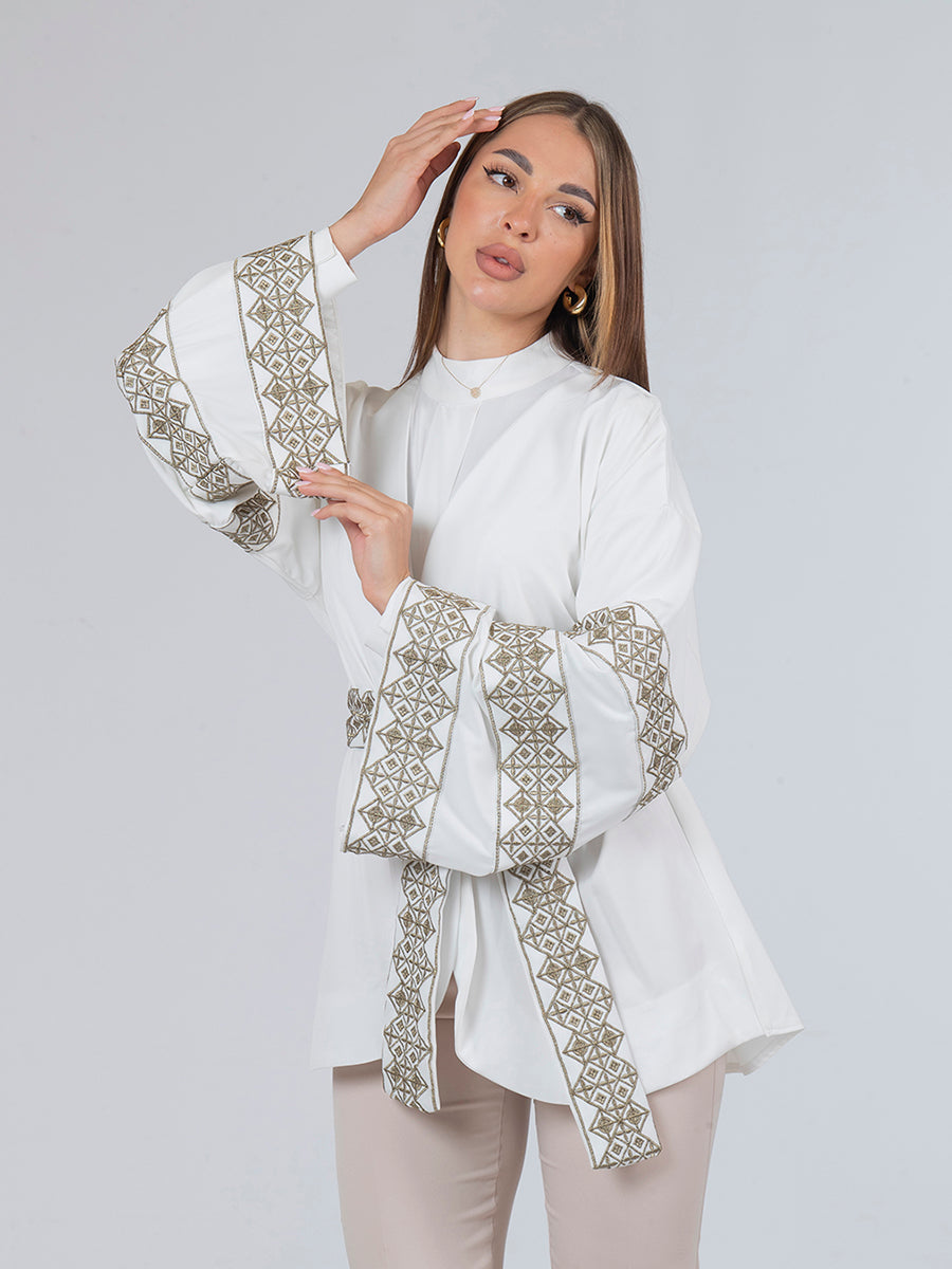 Modern Jacket with Sleeve Embroidery - She Chocolate