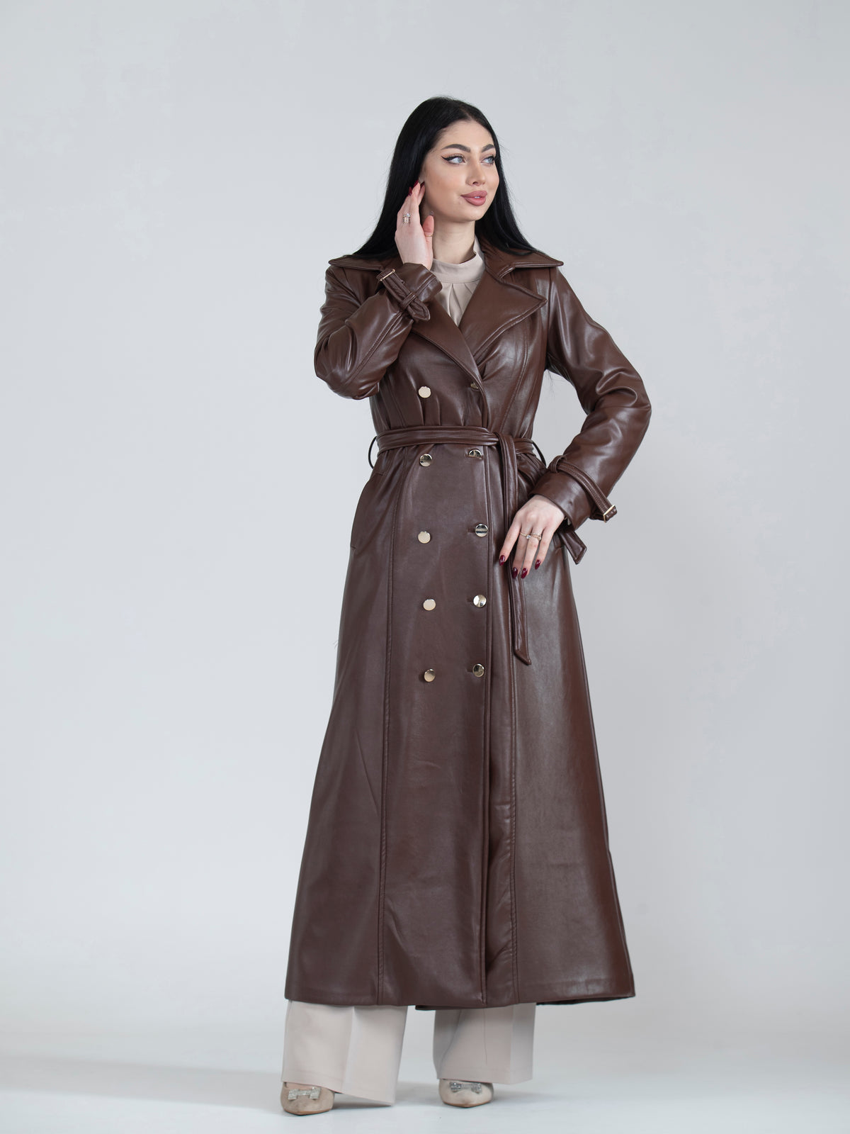 Women's long leather jacket