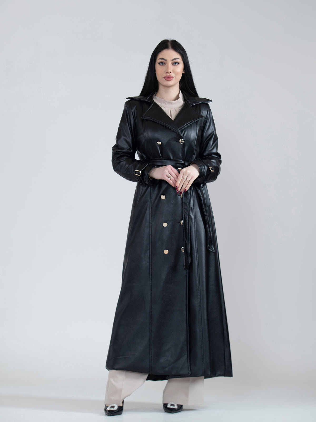 Women's long leather jacket