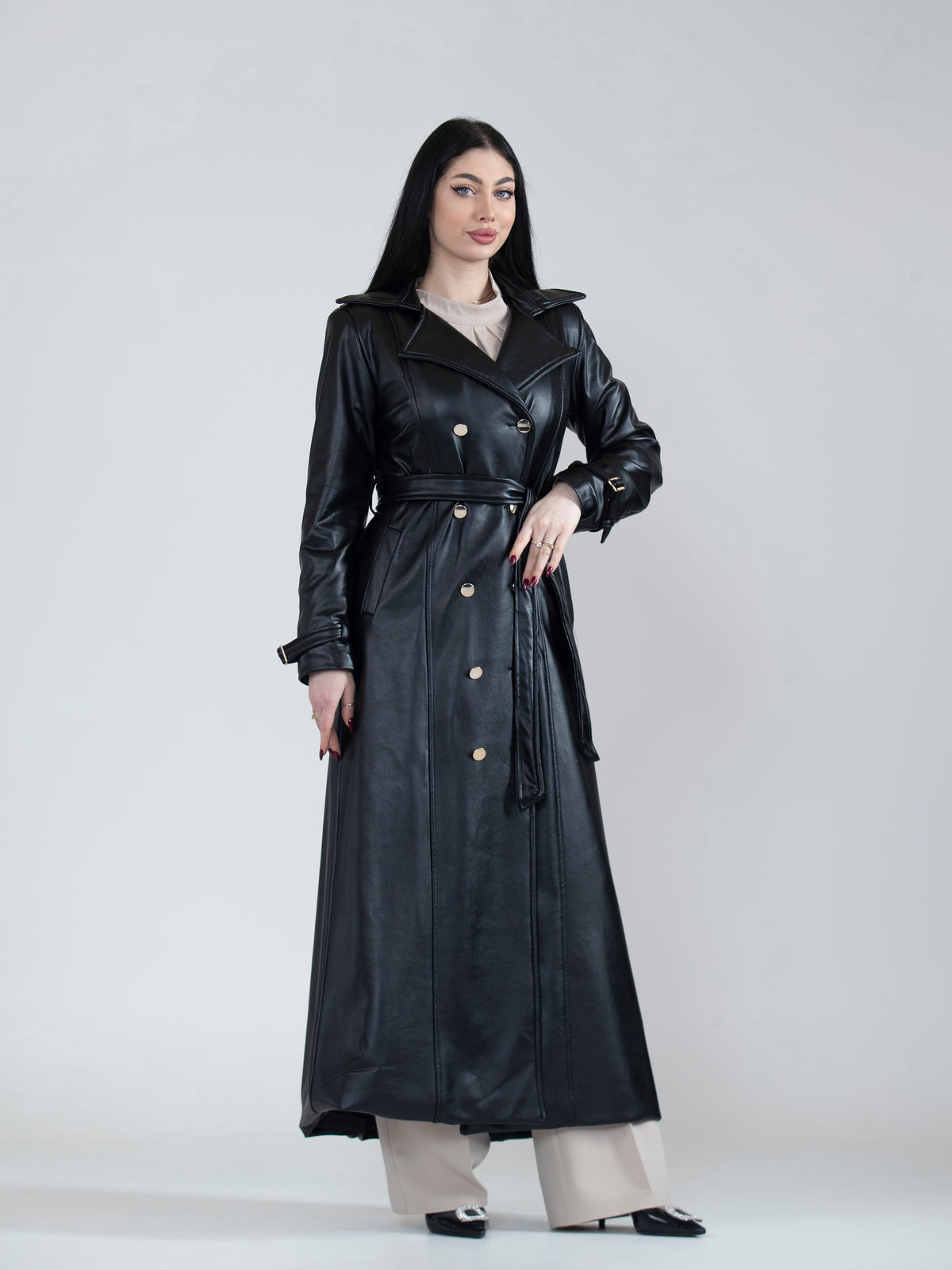Women's long leather jacket