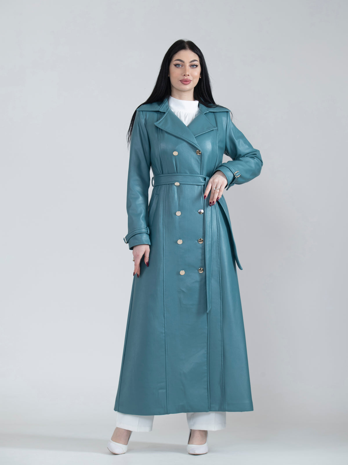 Women's long leather jacket