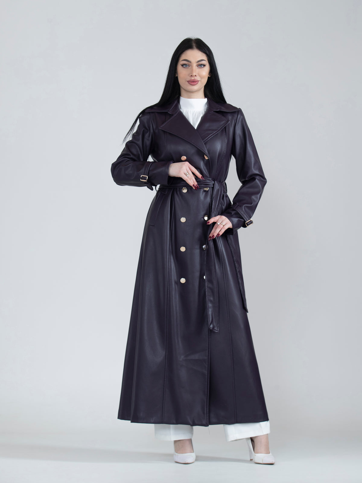 Women's long leather jacket