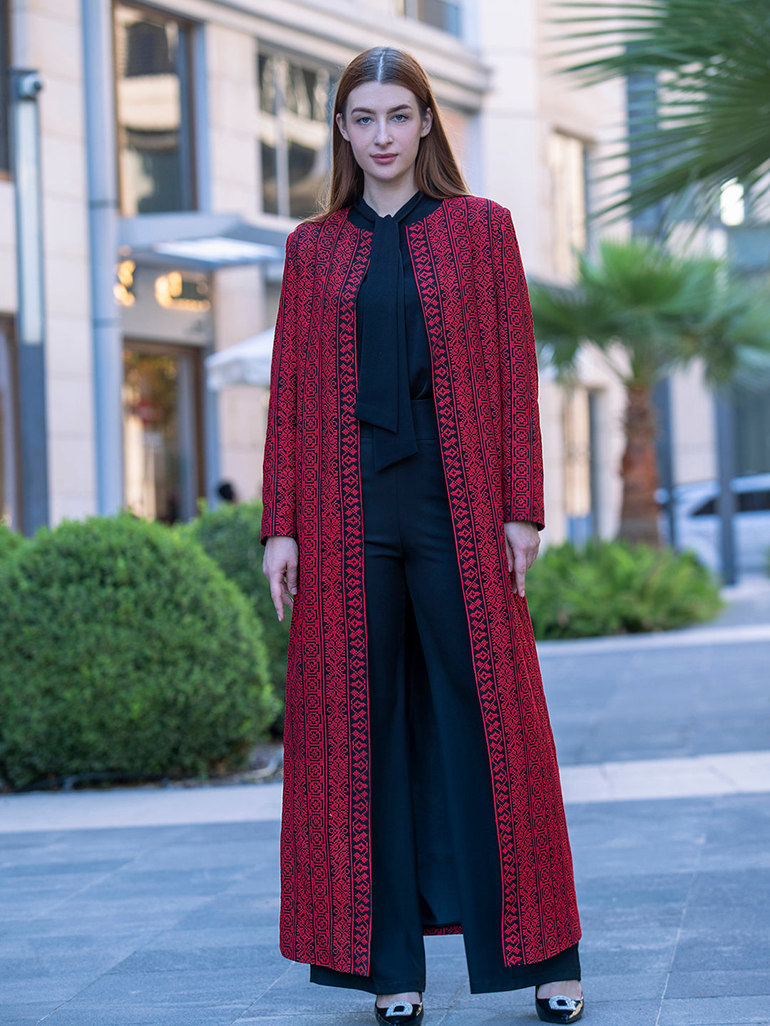 Long Embroidered Jacket in Beige or Wine