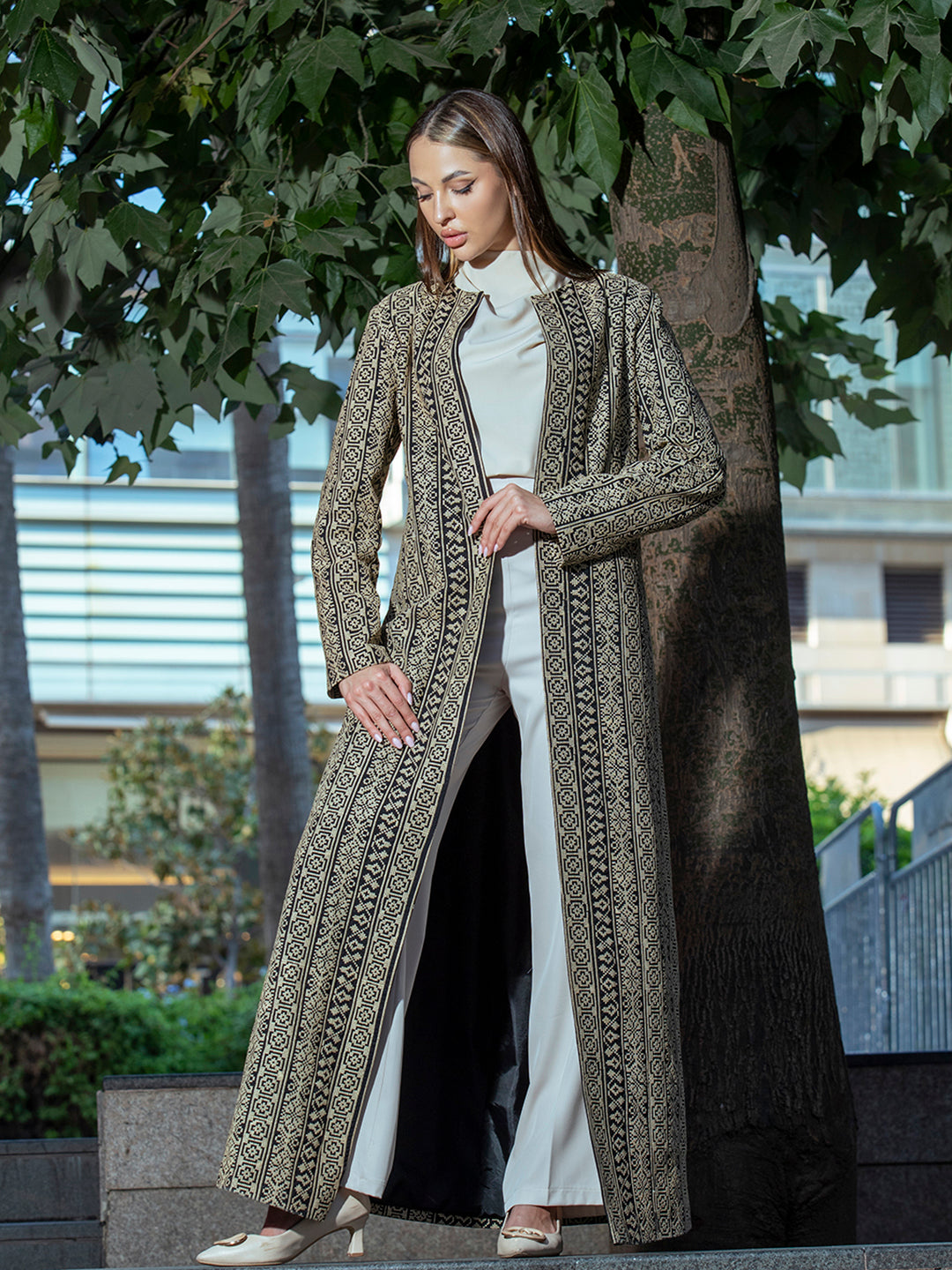 Long Embroidered Jacket in Beige or Wine - She Chocolate