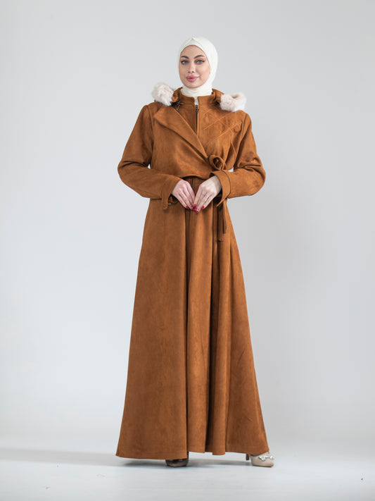 Embroidered women's jilbab and fur hat