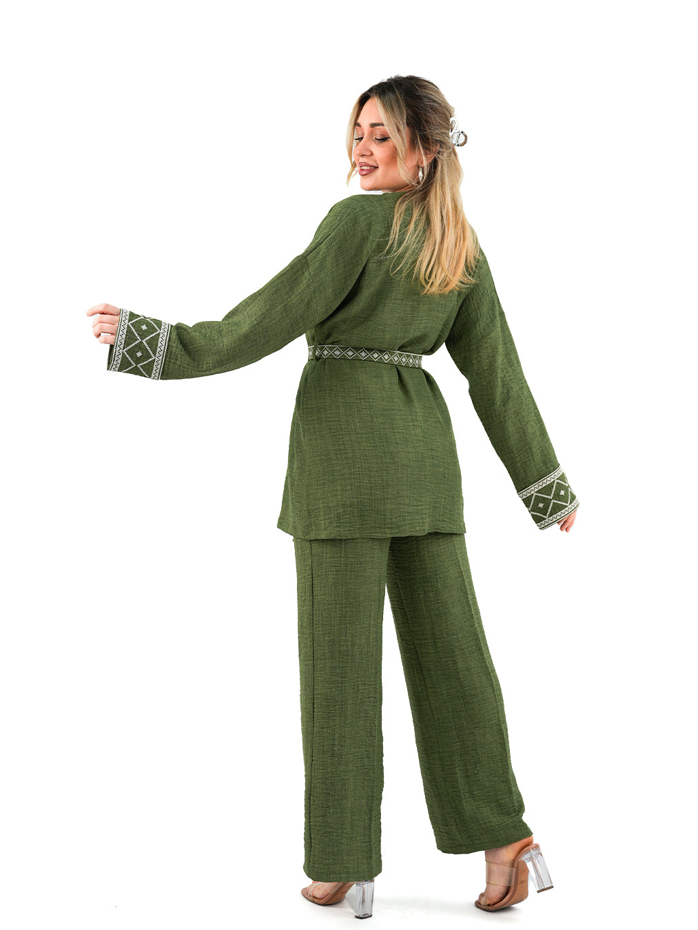 Hanadi Three-Piece Set with Modern Embroidery