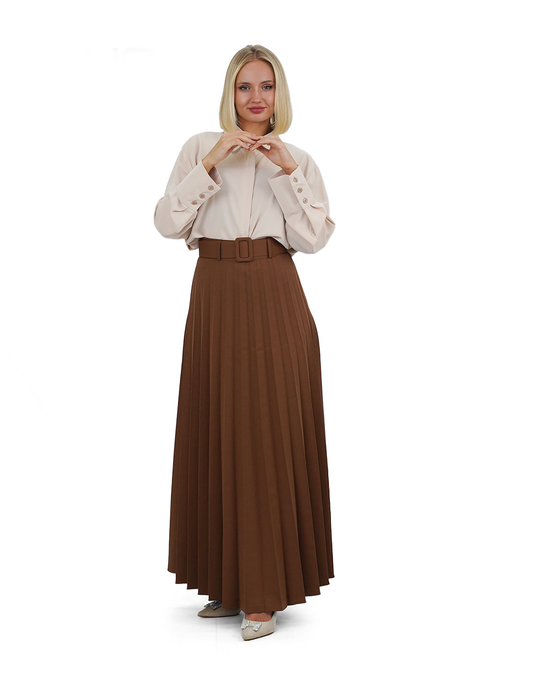 Belted Plissé Skirt