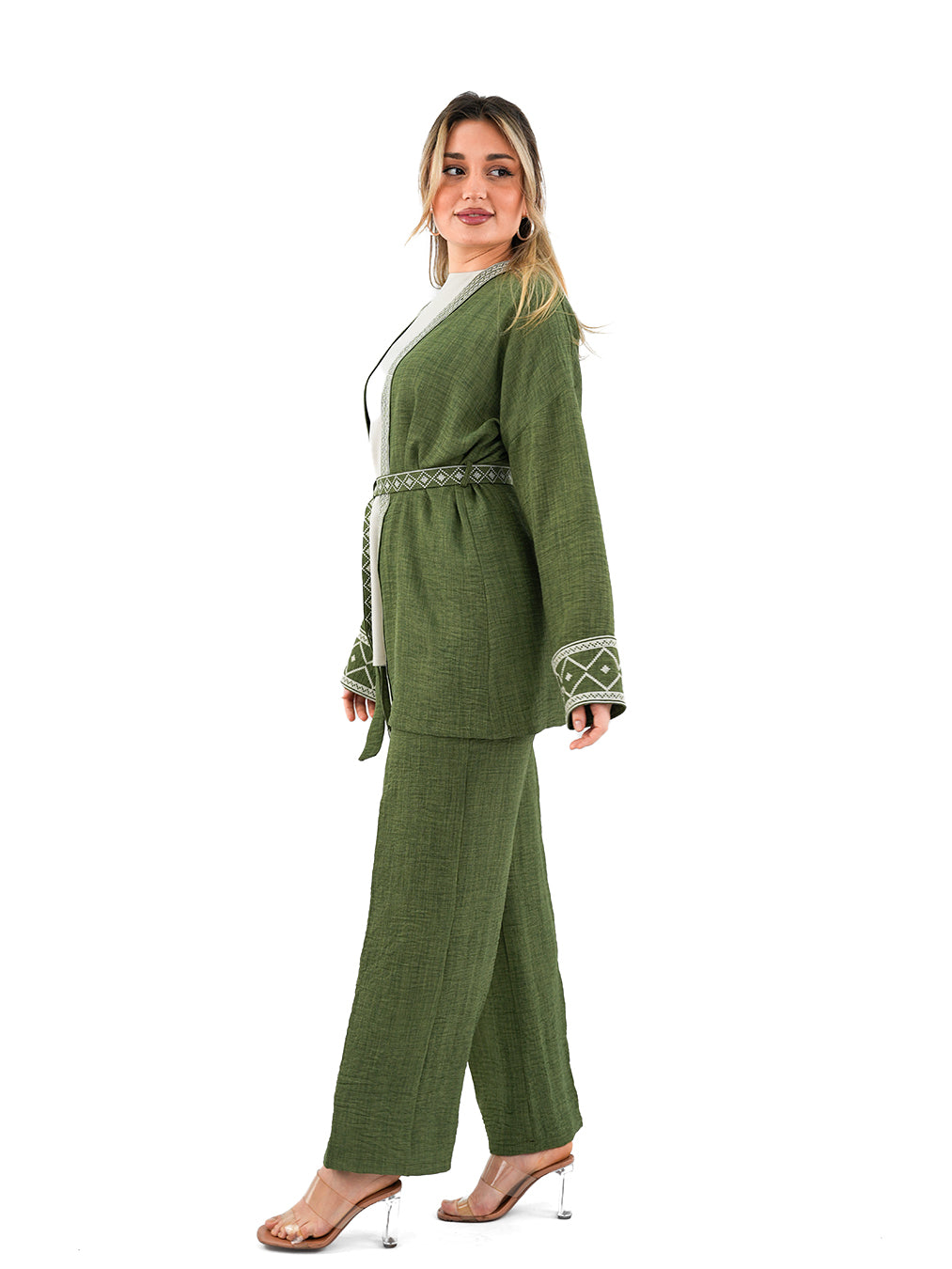 Hanadi Three-Piece Set with Modern Embroidery