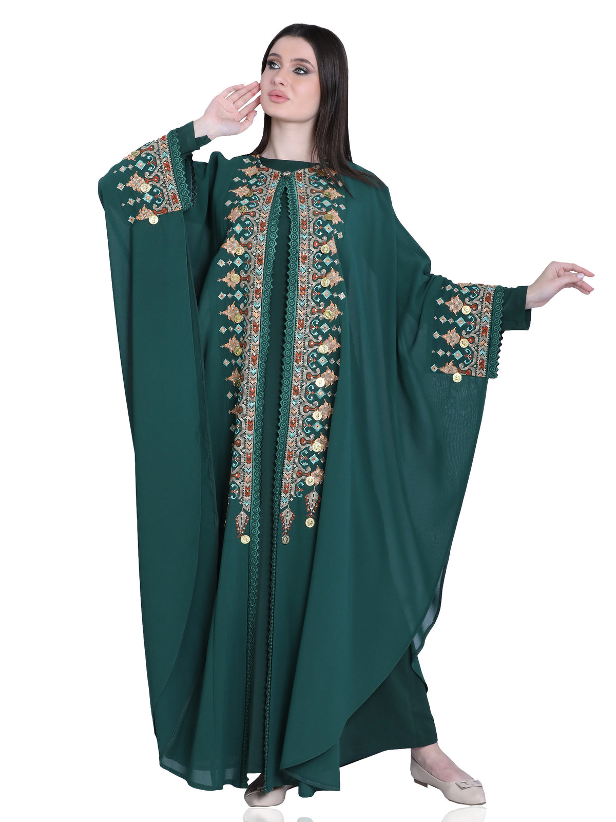 Sama Two-Piece Bisht with Multicolor Embroidery