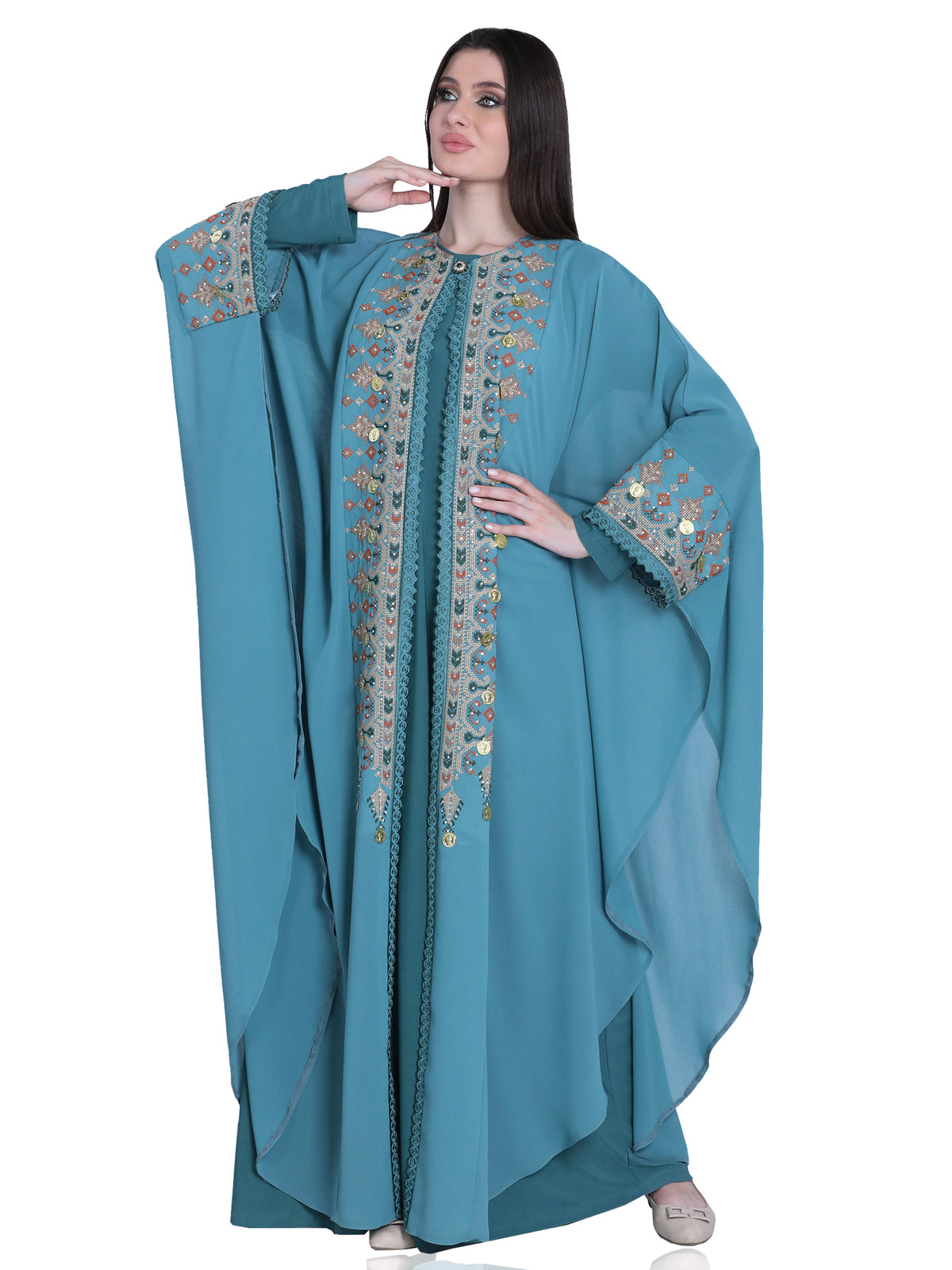 Sama Two-Piece Bisht with Multicolor Embroidery