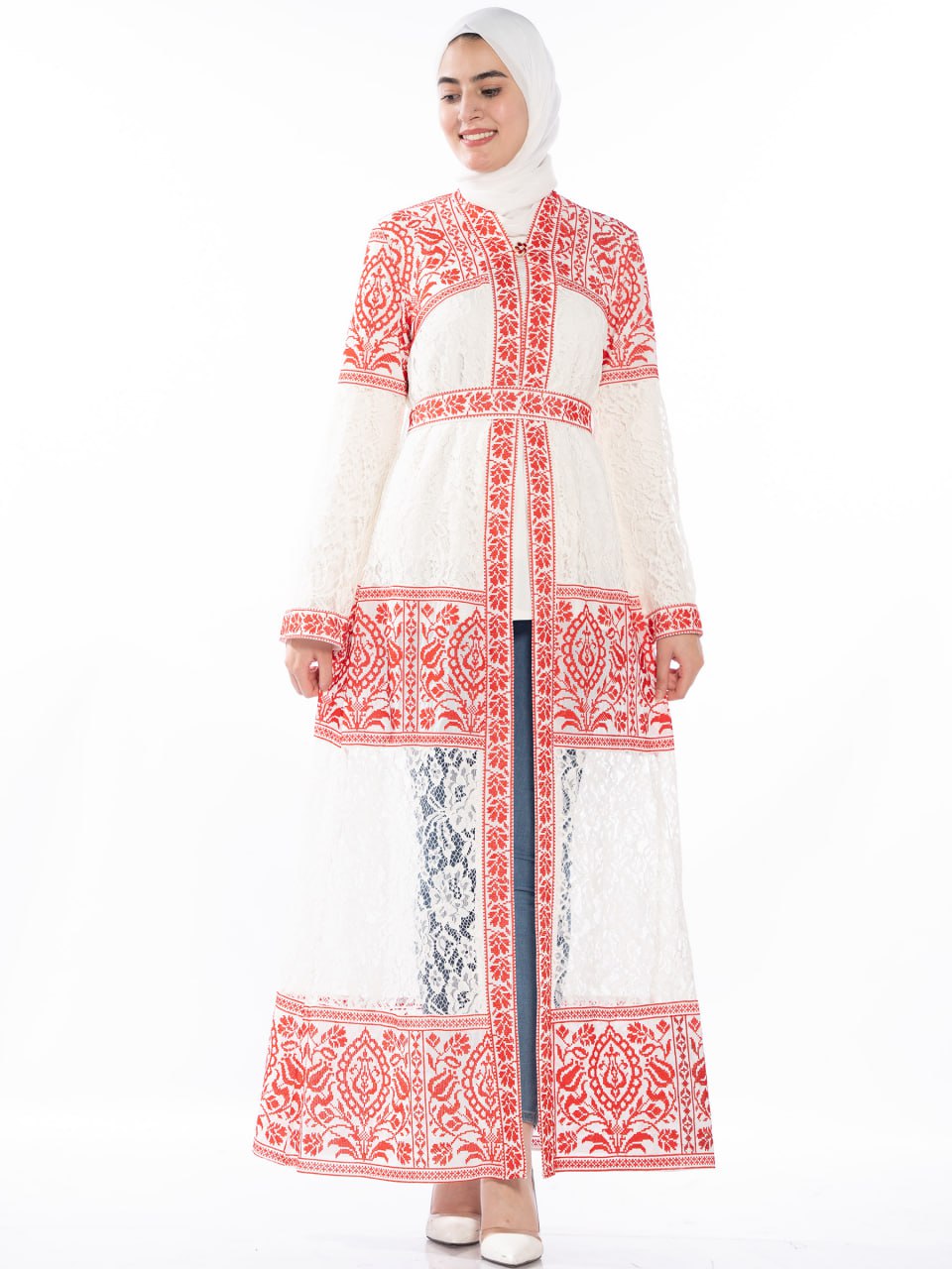 Warda Embroidered Bisht with Red Accents