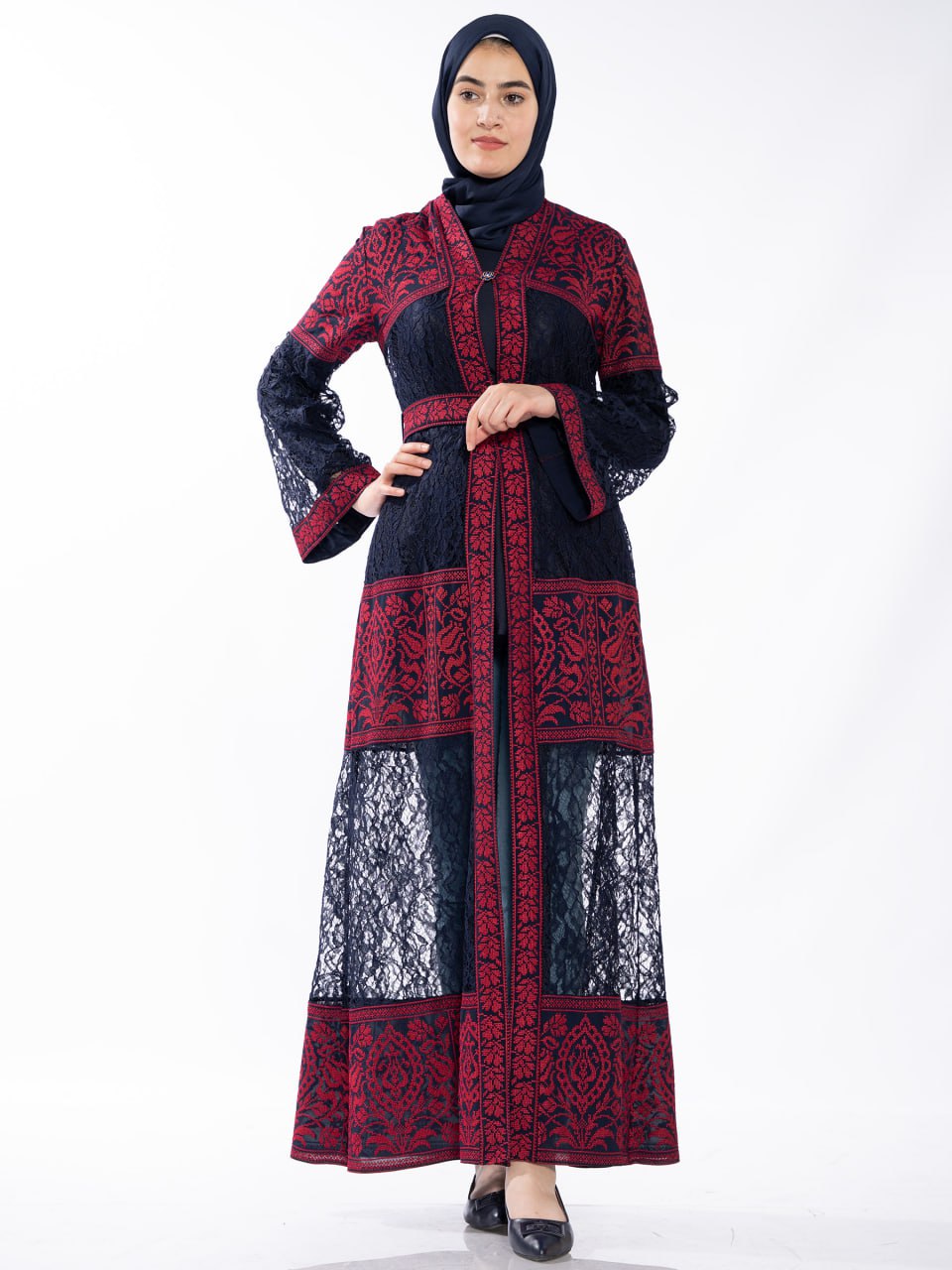 Warda Embroidered Bisht with Red Accents