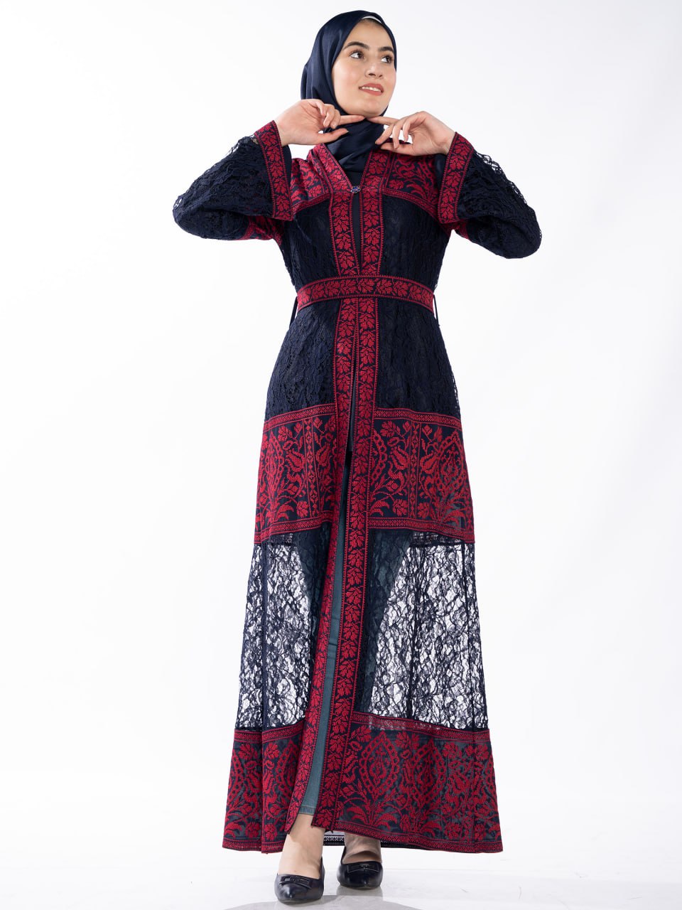 Warda Embroidered Bisht with Red Accents